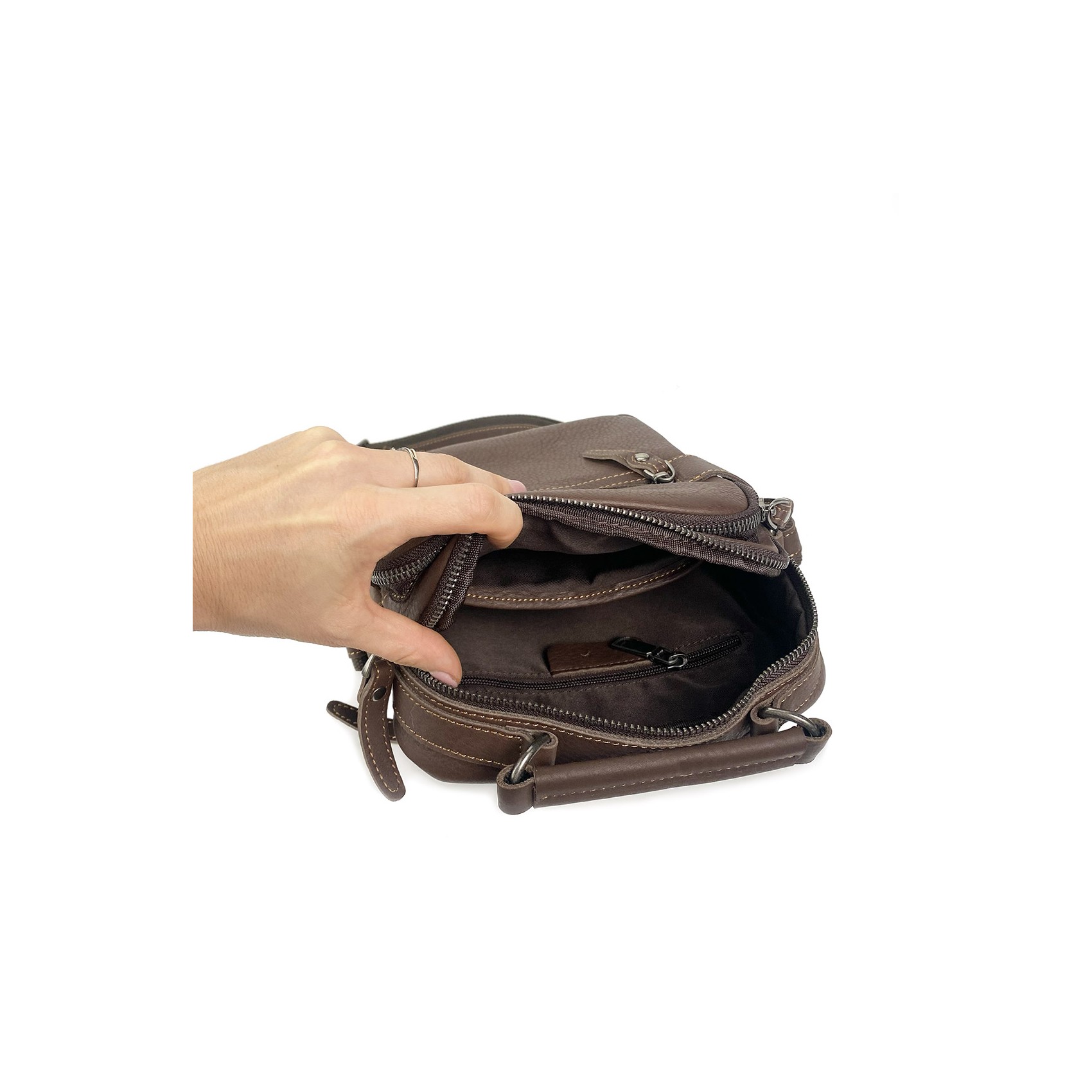 Мужская кожаная сумка барсетка Edmund через плечо коричневая