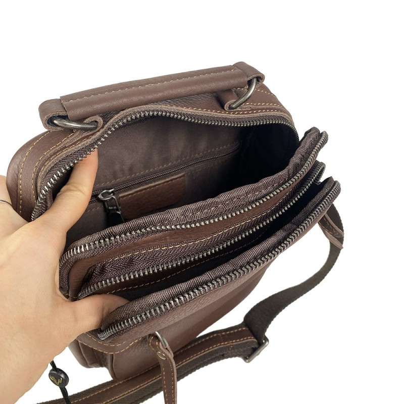 Мужская кожаная сумка барсетка Edmund через плечо коричневая - 5 фото