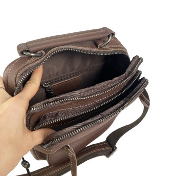 Чоловіча шкіряна сумка барсетка Edmund через плече коричнева фото