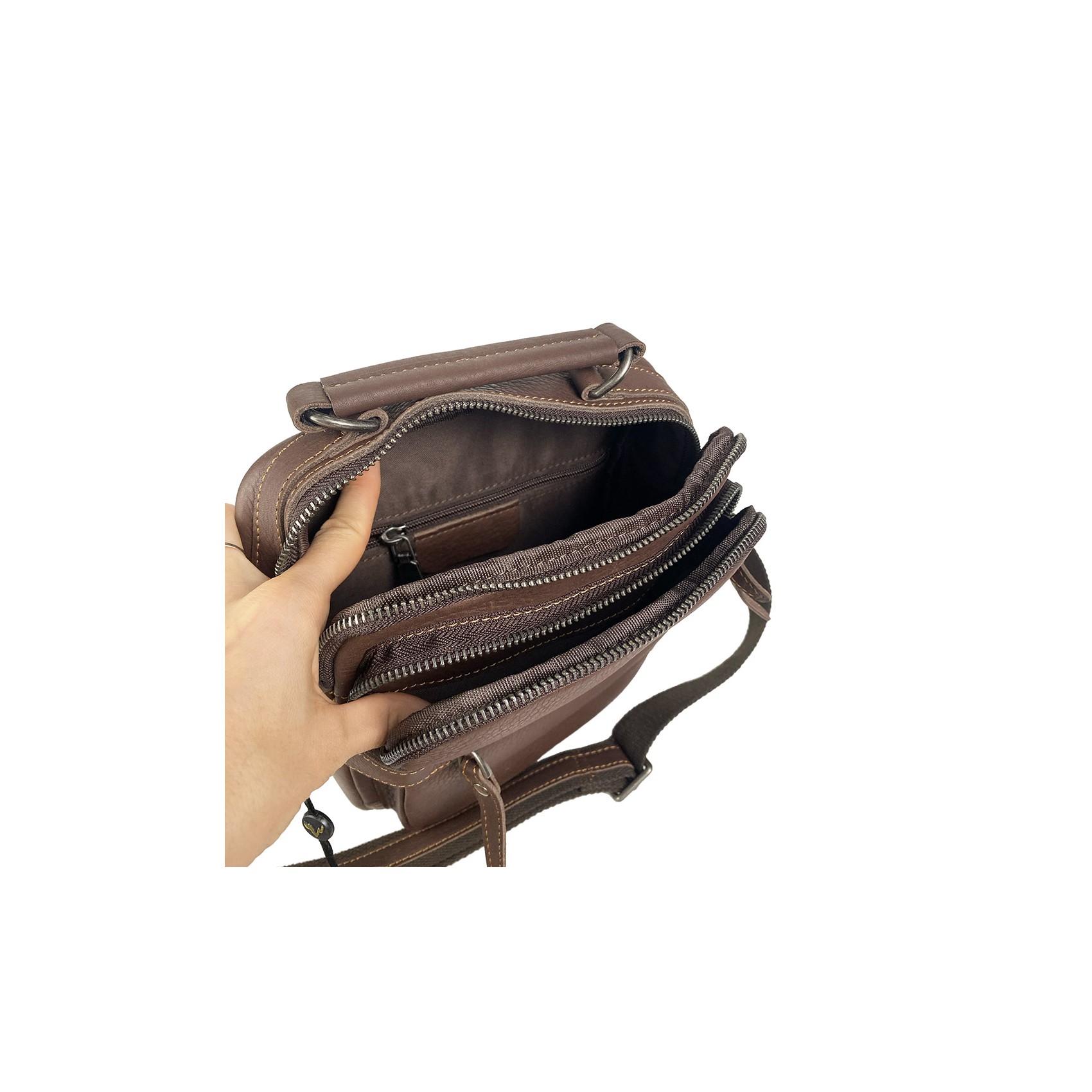 Мужская кожаная сумка барсетка Edmund через плечо коричневая