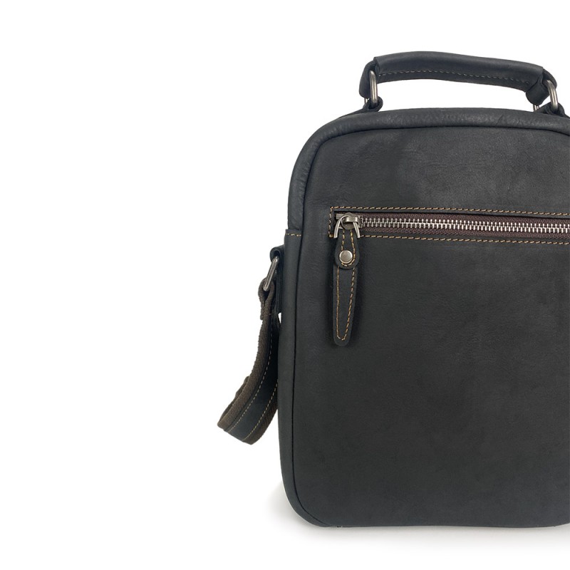 Чоловіча шкіряна сумка барсетка Edmund через плече чорна - 4 фото