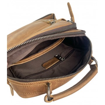 Мужская кожаная сумка барсетка Edmund через плечо светло-коричневая фото