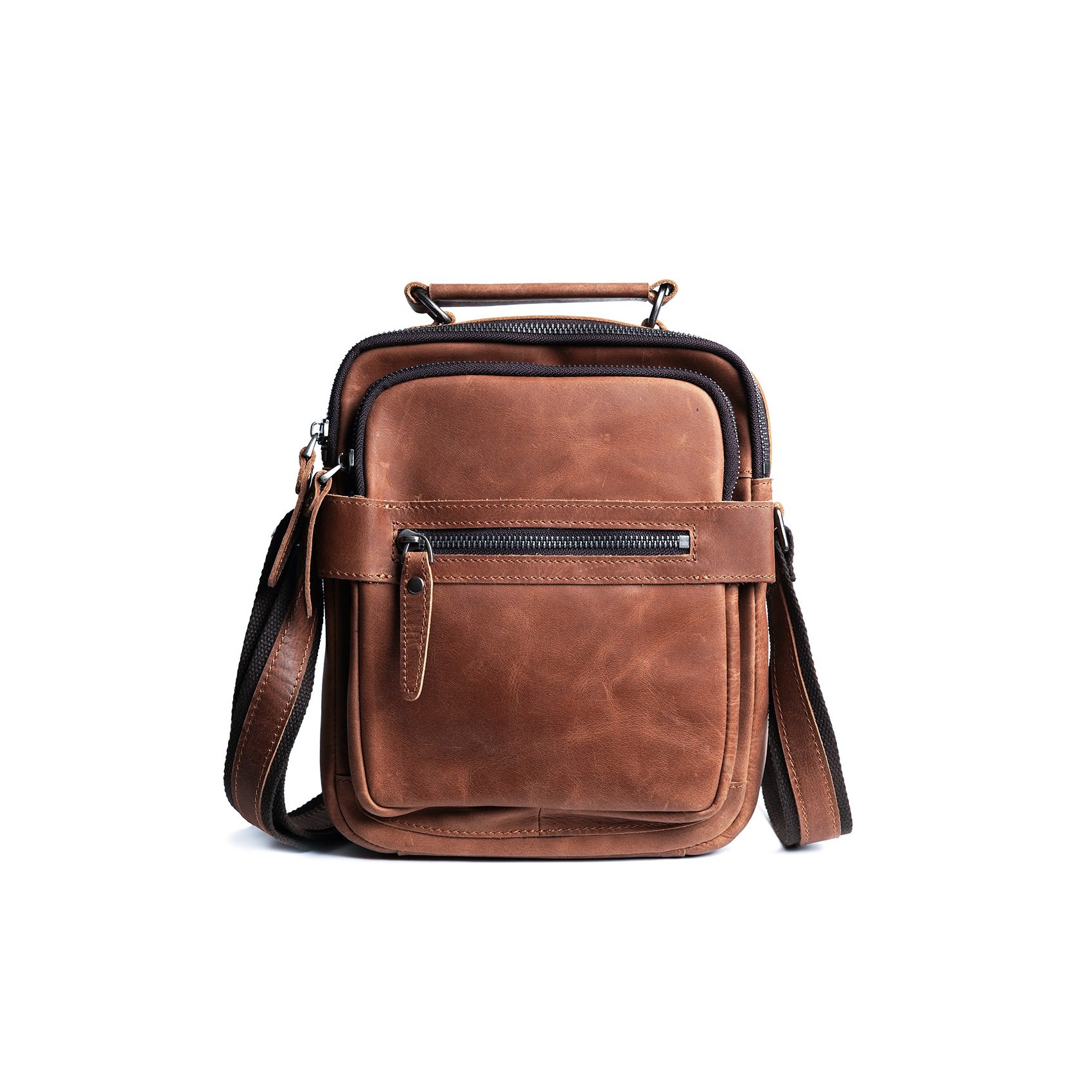 Чоловіча шкіряна сумка барсетка Edmund через плече світло-коричнева