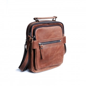 Чоловіча шкіряна сумка барсетка Edmund через плече світло-коричнева фото