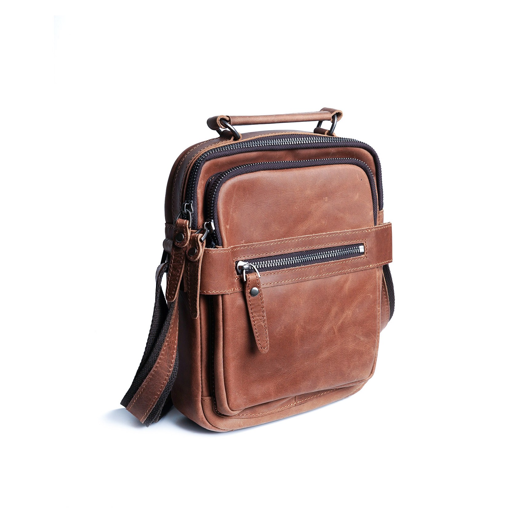 Чоловіча шкіряна сумка барсетка Edmund через плече світло-коричнева