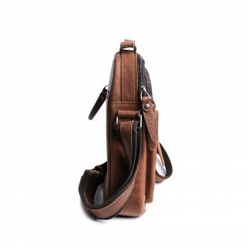 Мужская кожаная сумка барсетка Edmund через плечо светло-коричневая фото
