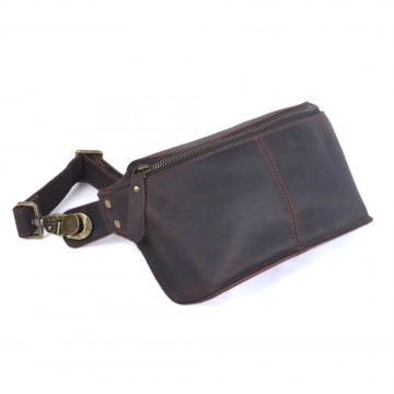 Чоловіча шкіряна сумка бананка на пояс Hector темно-коричнева фото