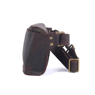 Мужская кожаная сумка бананка на пояс Hector темно-коричневая фото