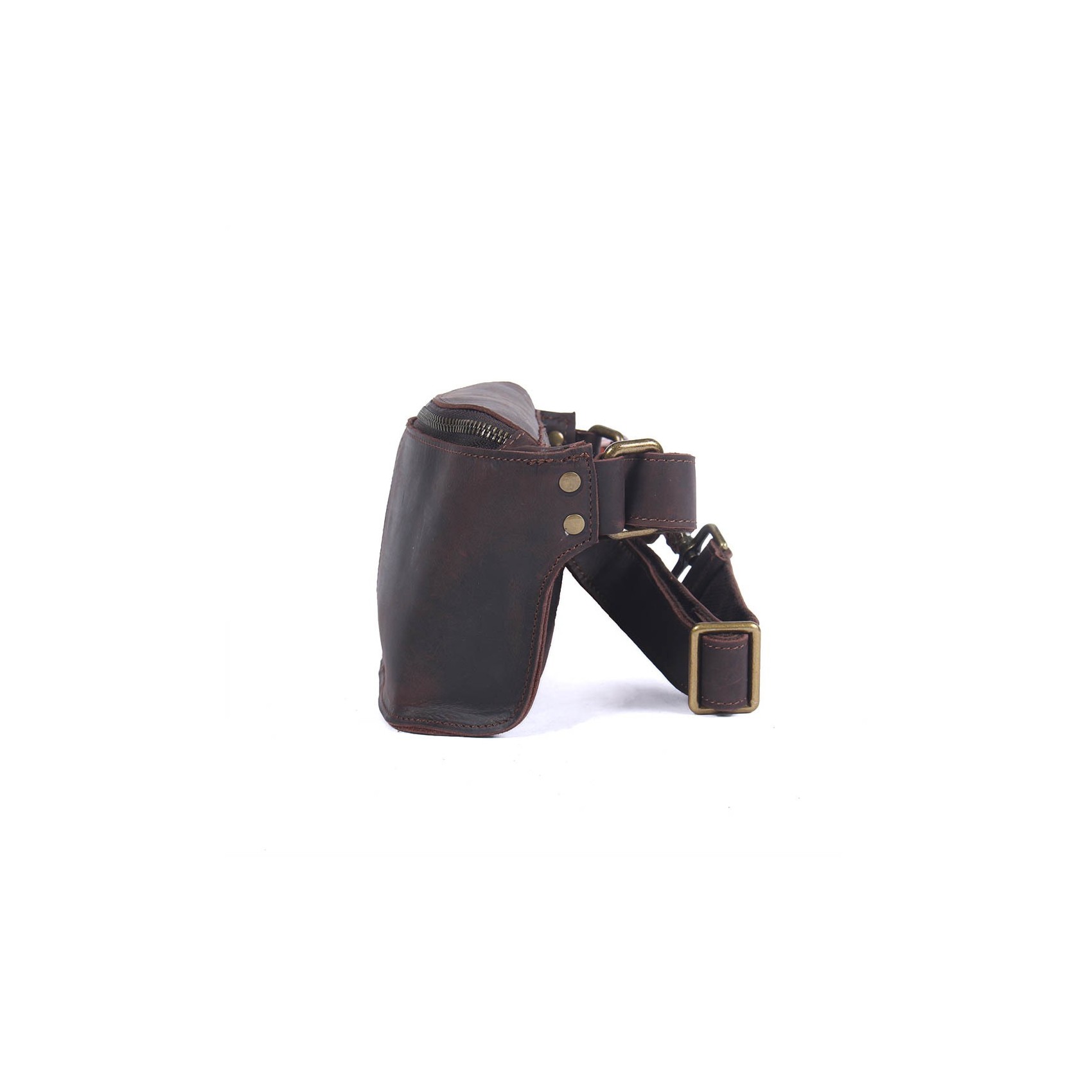 Чоловіча шкіряна сумка бананка на пояс Hector темно-коричнева