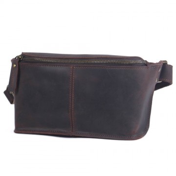 Чоловіча шкіряна сумка бананка на пояс Hector темно-коричнева фото