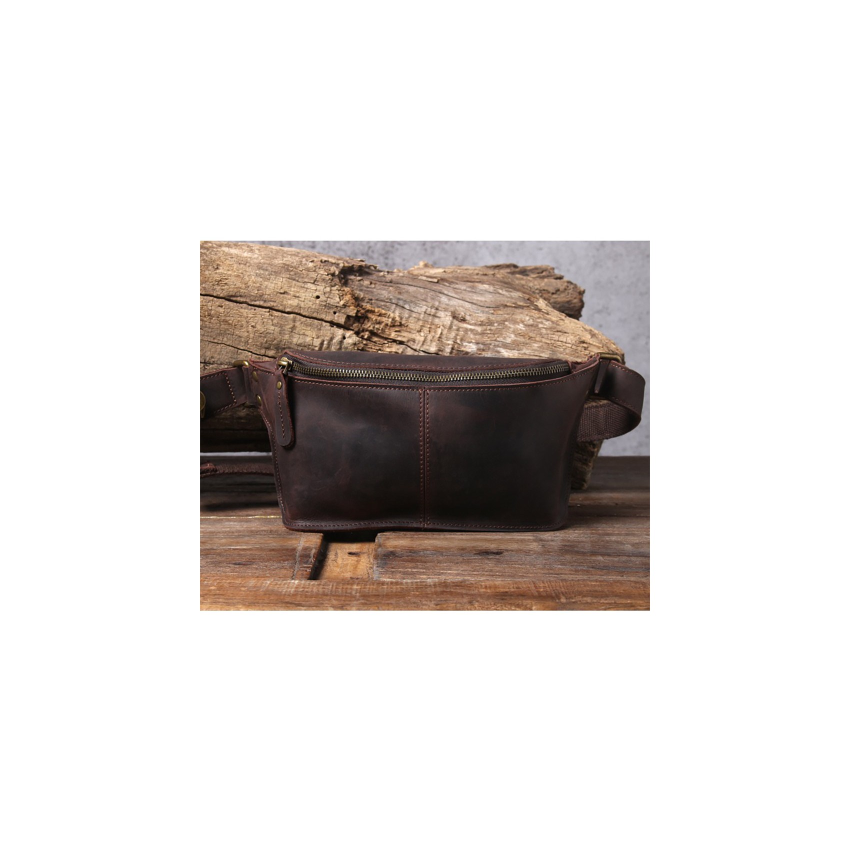 Мужская кожаная сумка бананка на пояс Hector темно-коричневая