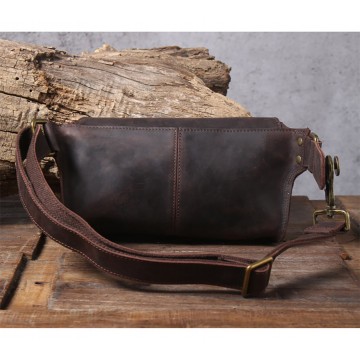 Мужская кожаная сумка бананка на пояс Hector темно-коричневая фото