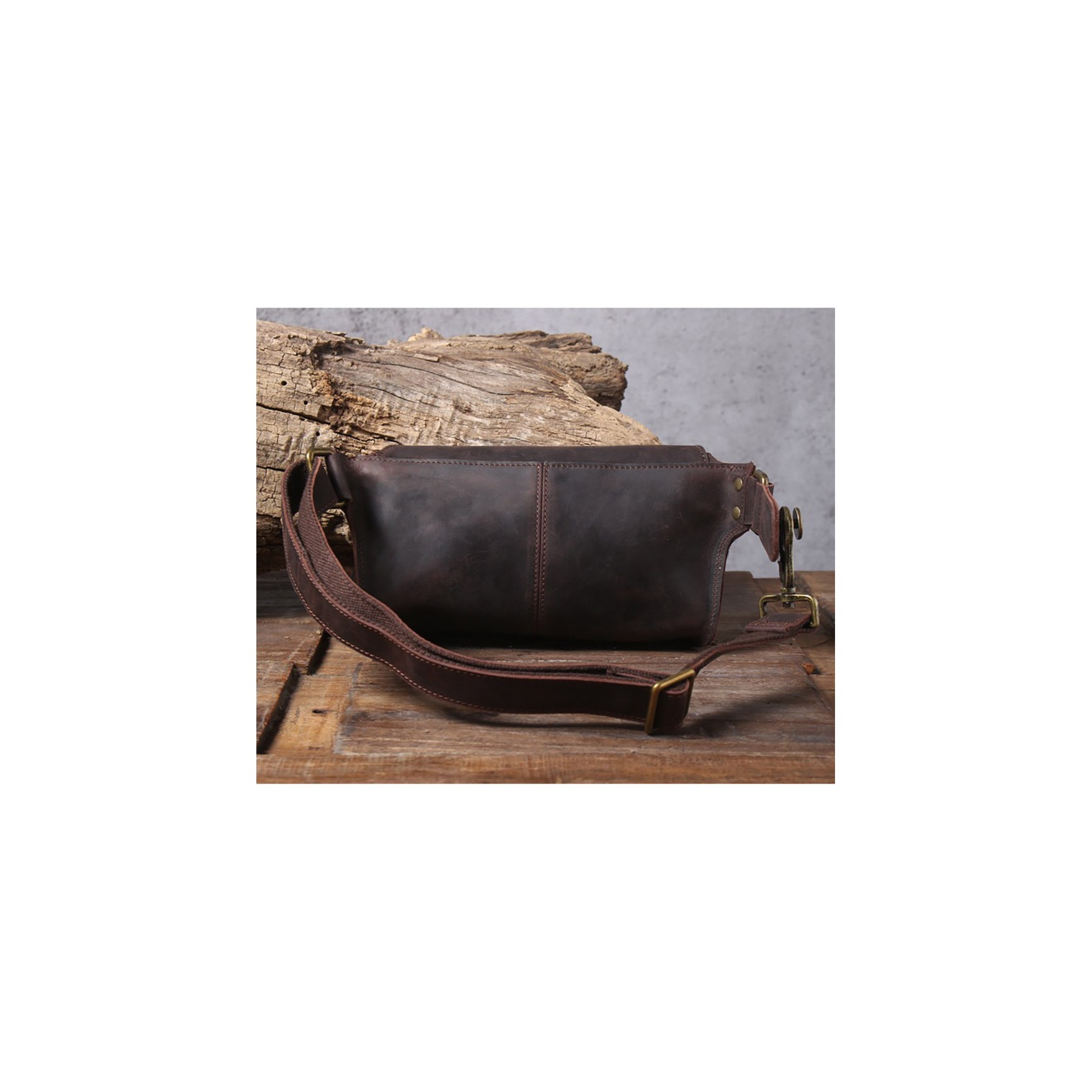 Мужская кожаная сумка бананка на пояс Hector темно-коричневая