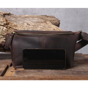 Мужская кожаная сумка бананка на пояс Hector темно-коричневая фото