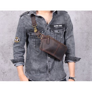 Мужская кожаная сумка бананка на пояс Hector темно-коричневая фото