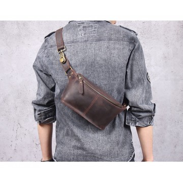 Мужская кожаная сумка бананка на пояс Hector темно-коричневая фото