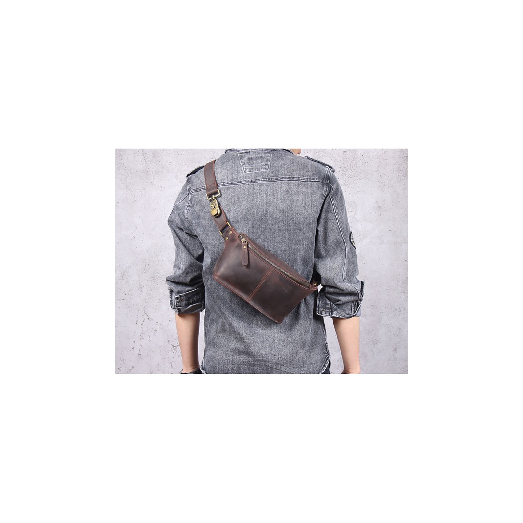 Чоловіча шкіряна сумка бананка на пояс Hector темно-коричнева