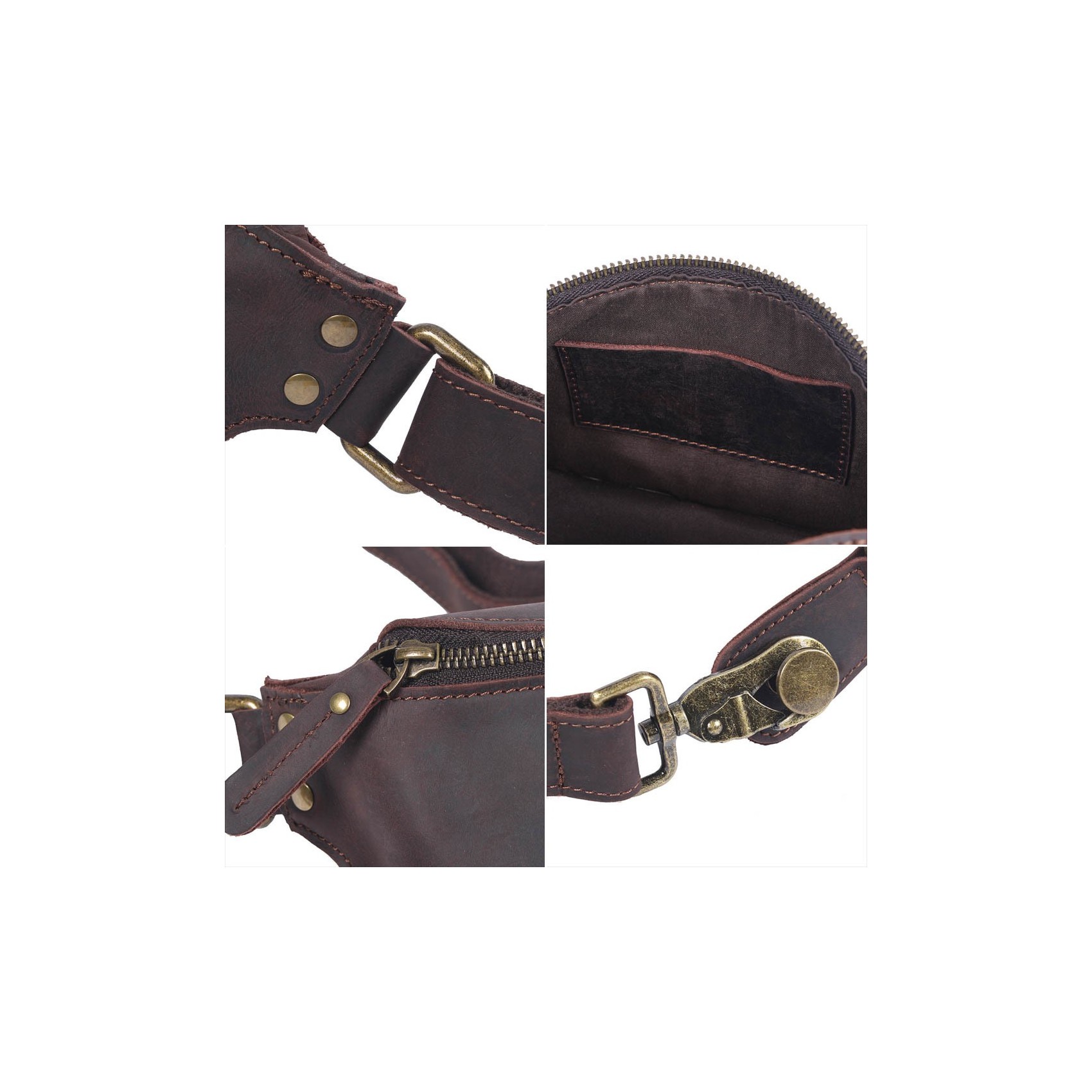 Мужская кожаная сумка бананка на пояс Hector темно-коричневая