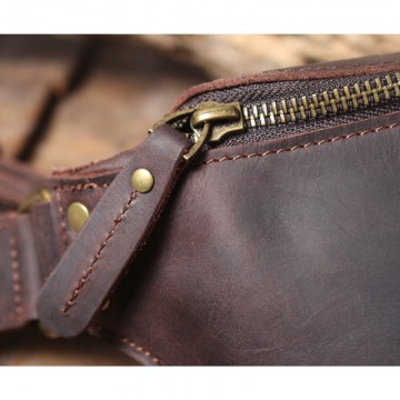 Мужская кожаная сумка бананка на пояс Hector темно-коричневая фото