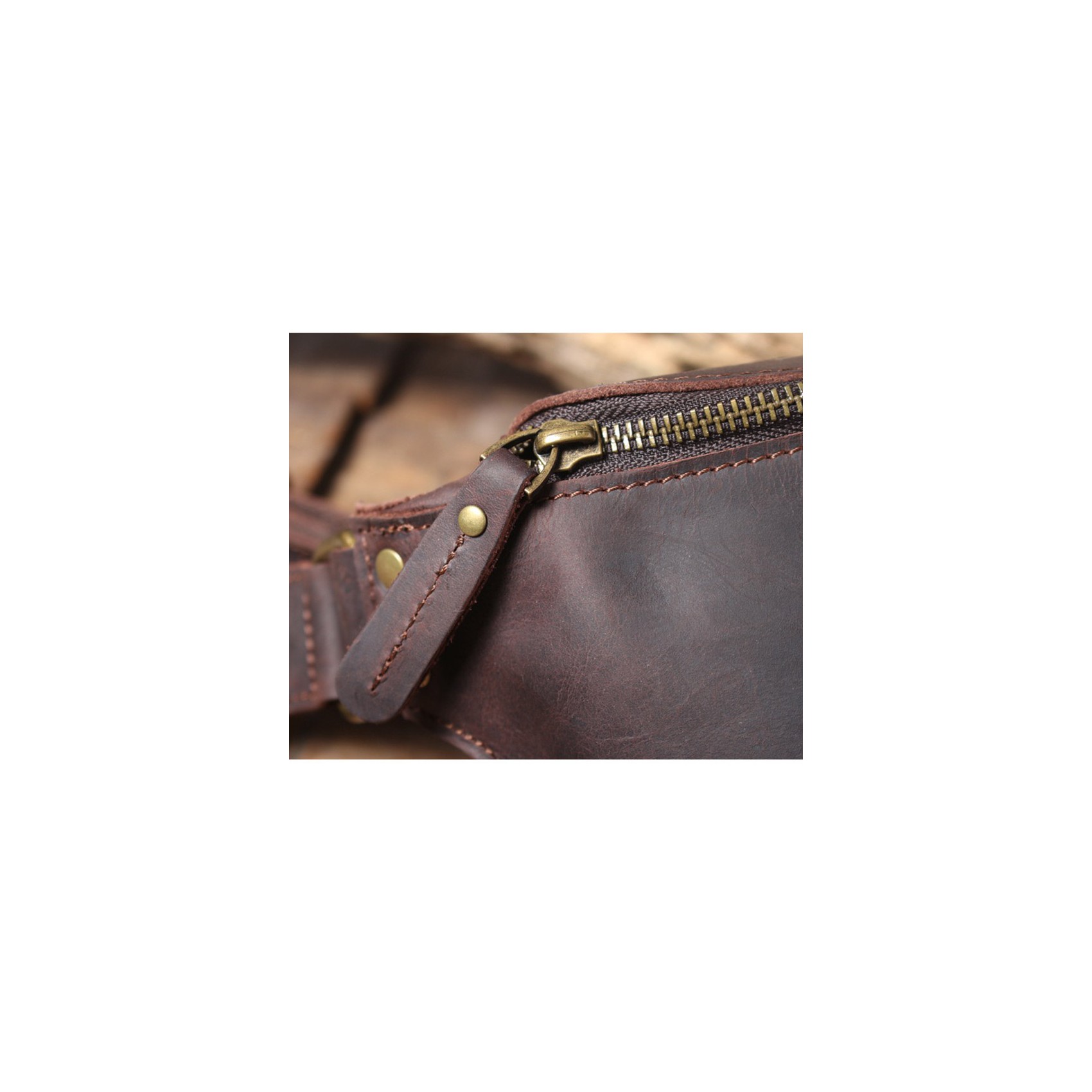 Мужская кожаная сумка бананка на пояс Hector темно-коричневая