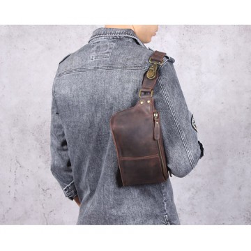 Мужская кожаная сумка бананка на пояс Hector темно-коричневая фото