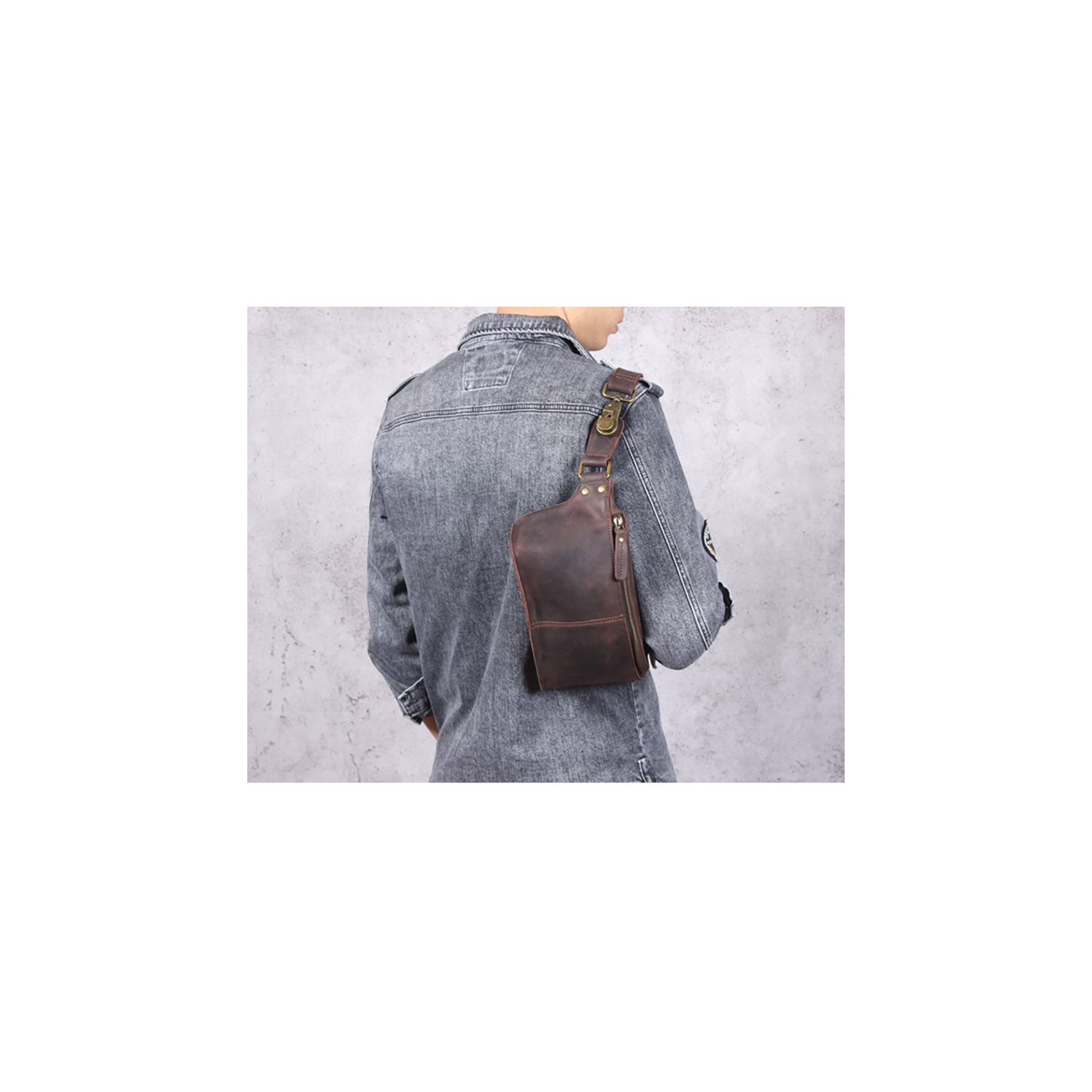 Мужская кожаная сумка бананка на пояс Hector темно-коричневая