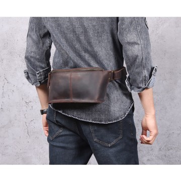 Мужская кожаная сумка бананка на пояс Hector темно-коричневая фото