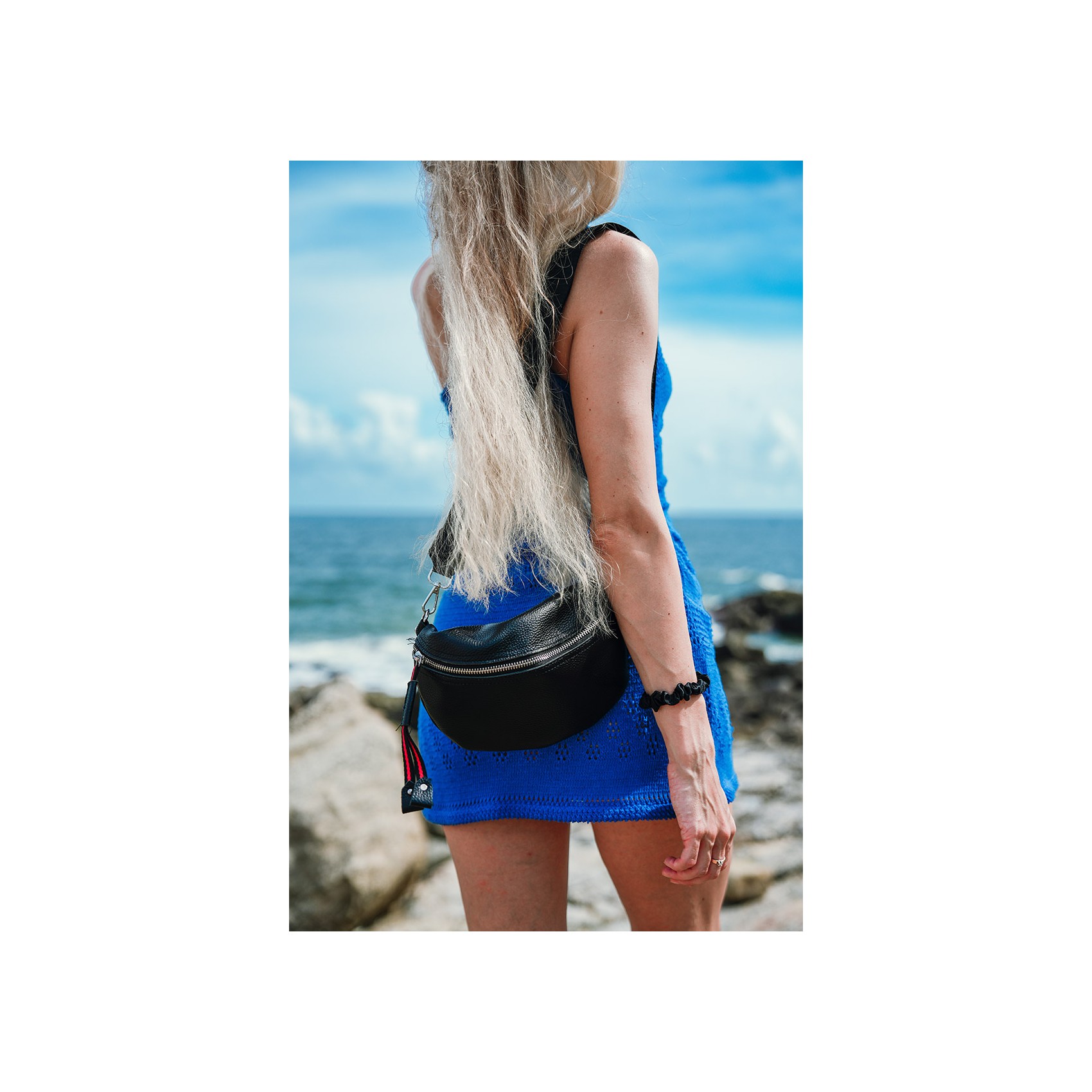 Жіноча шкіряна сумка бананка на плече Maureen чорна