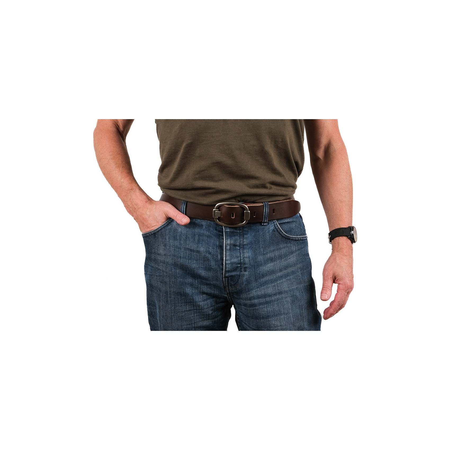 Мужской кожаный ремень темно-коричневый