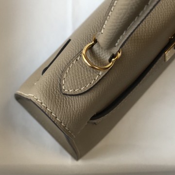 Женская кожаная сумка Kelly серо-бежевая фото