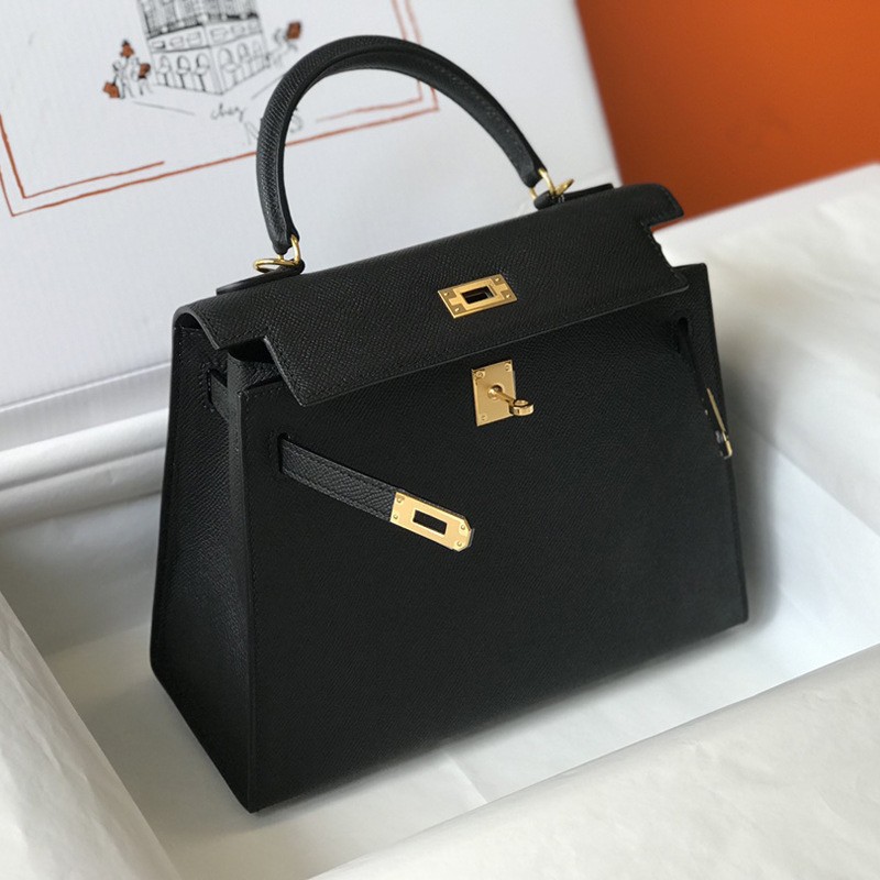 Женская кожаная сумка Kelly черная - 13 фото