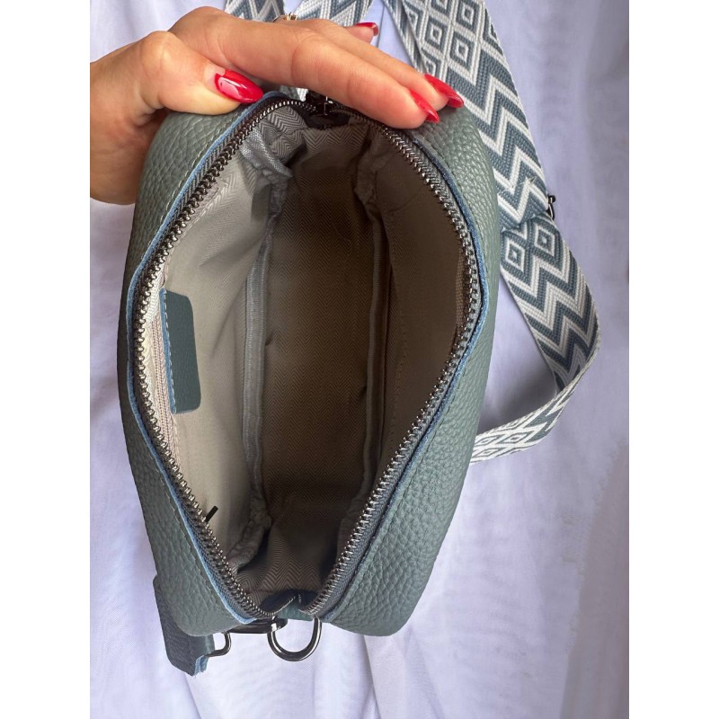 Жіноча шкіряна сумка через плече Marilyn сіро-блакитна - 5 фото