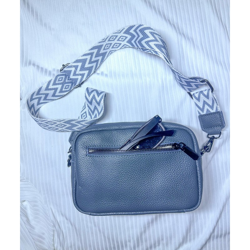 Жіноча шкіряна сумка через плече Marilyn сіро-блакитна - 7 фото