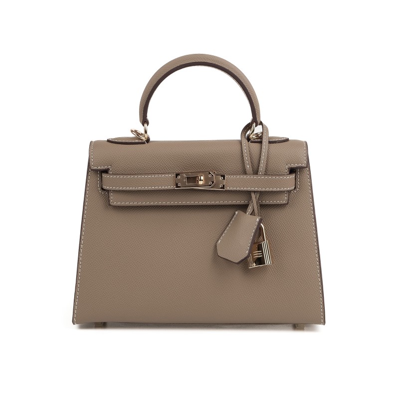 Женская кожаная сумка Kelly серо-бежевая