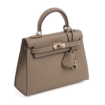 Жіноча шкіряна сумка Kelly сіро-бежева фото