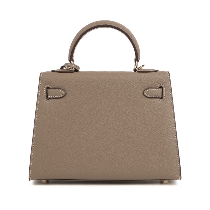 Жіноча шкіряна сумка Kelly сіро-бежева - 3 фото