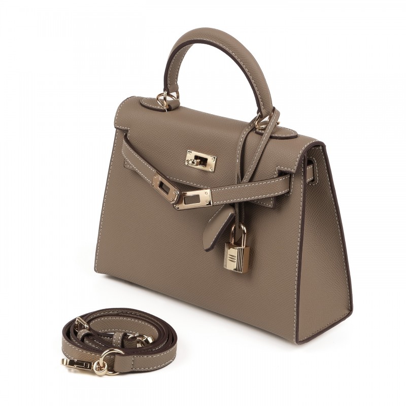 Жіноча шкіряна сумка Kelly сіро-бежева - 6 фото