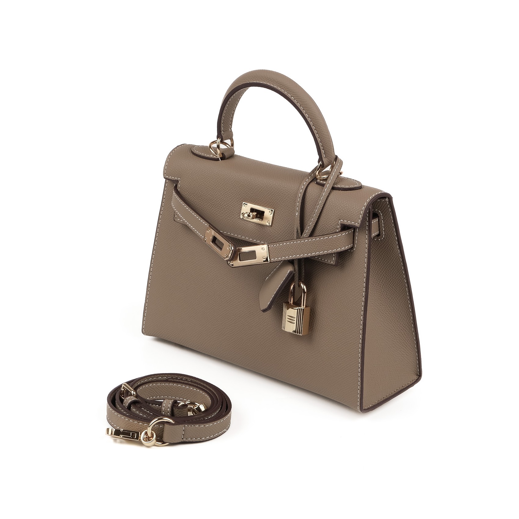 Жіноча шкіряна сумка Kelly сіро-бежева