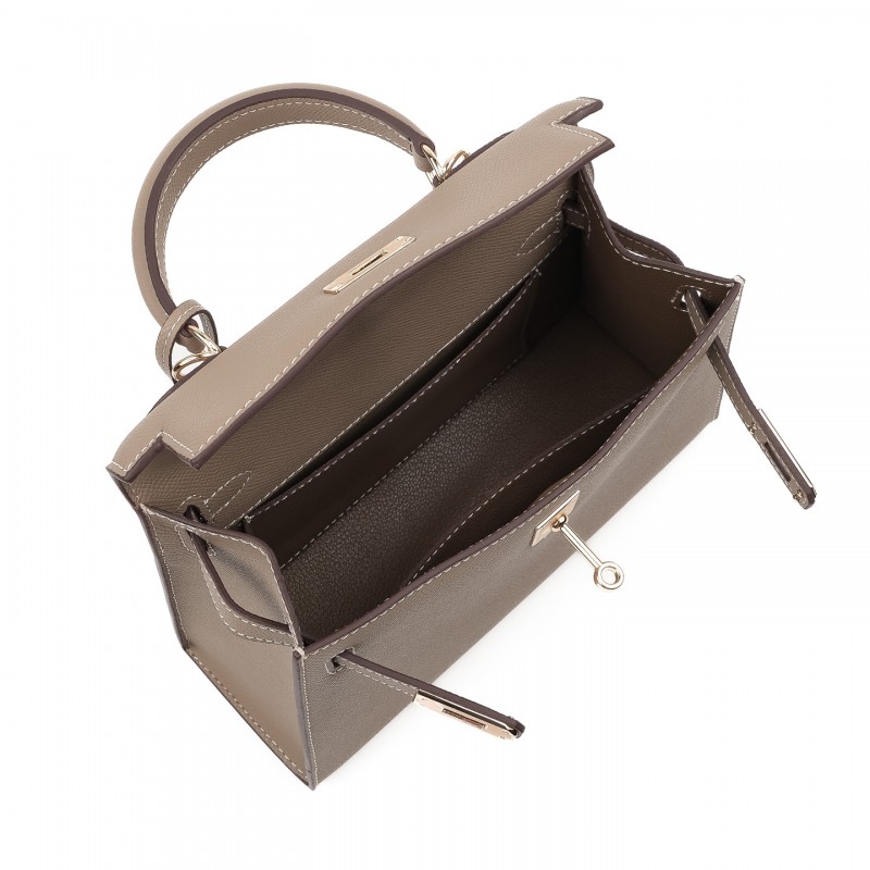 Жіноча шкіряна сумка Kelly сіро-бежева - 7 фото