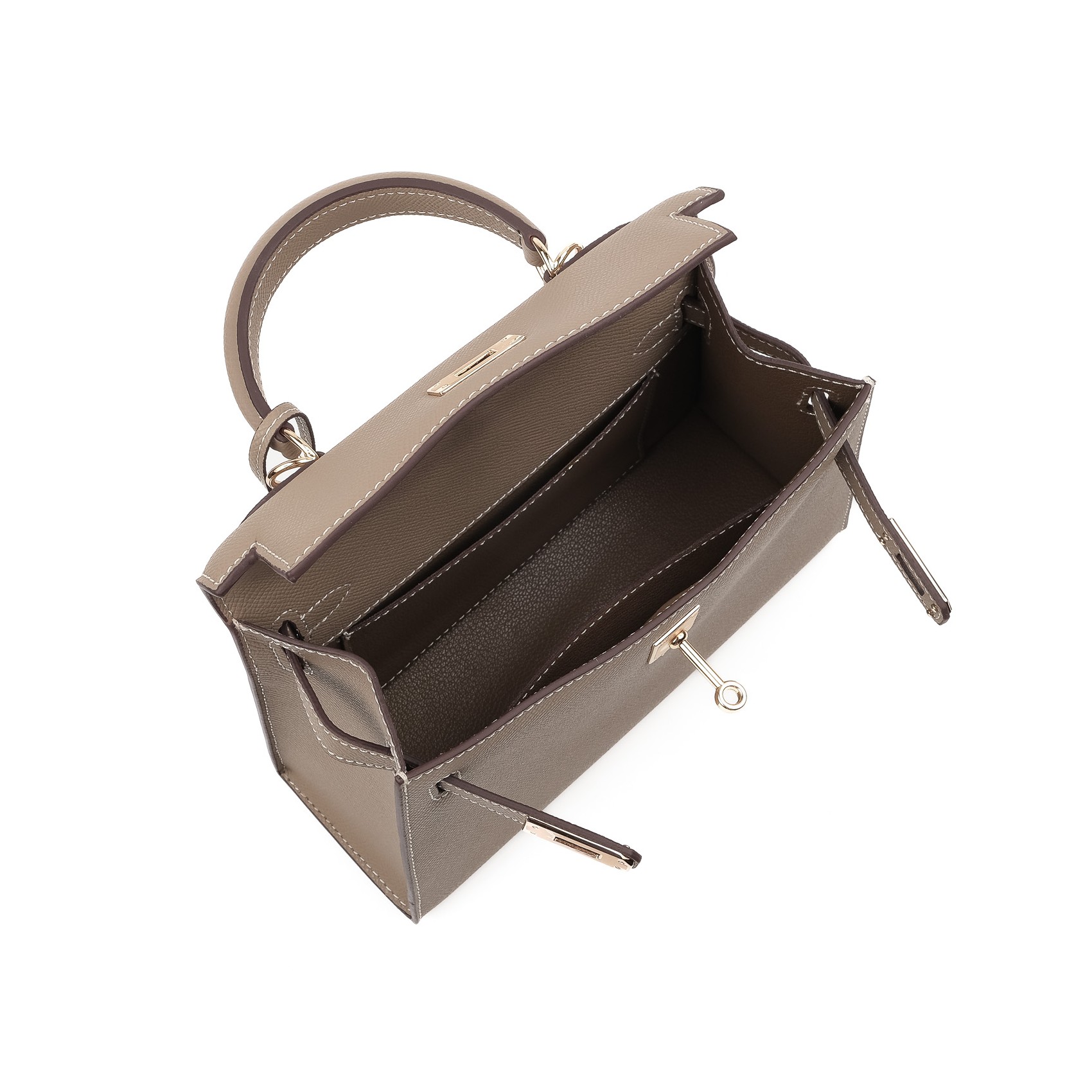 Женская кожаная сумка Kelly серо-бежевая