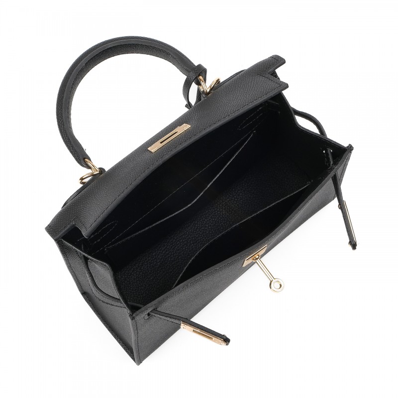 Женская кожаная сумка Kelly черная - 11 фото