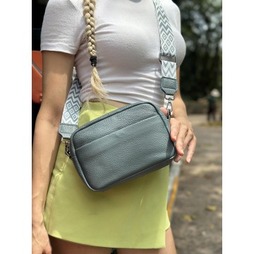 Женская кожаная сумка через плечо Marilyn серо-голубая фото