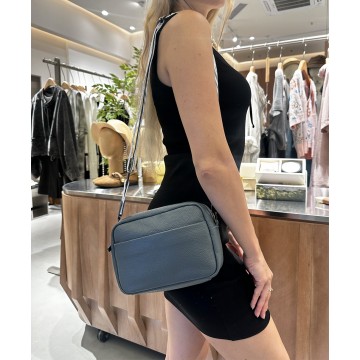 Жіноча шкіряна сумка через плече Marilyn сіро-блакитна фото