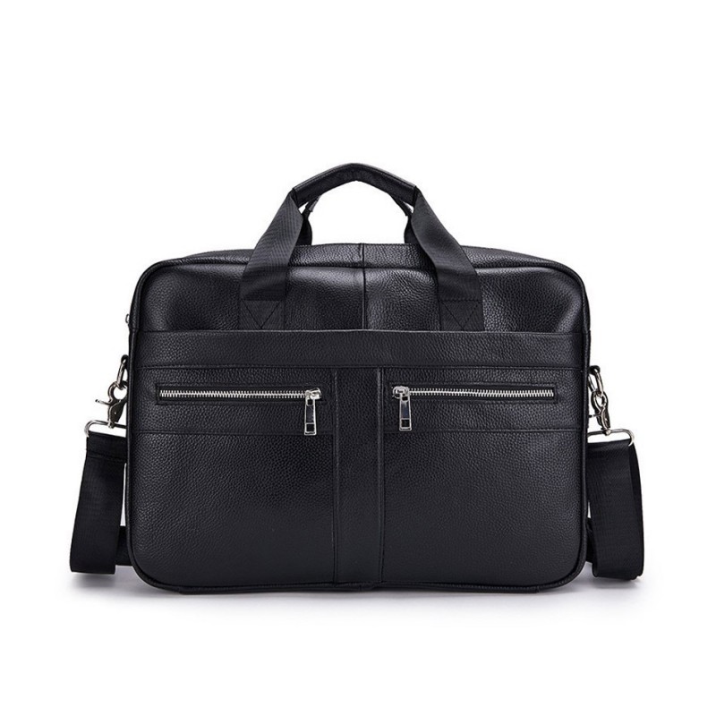 Мужская кожаная сумка для ноутбука Thomas черная