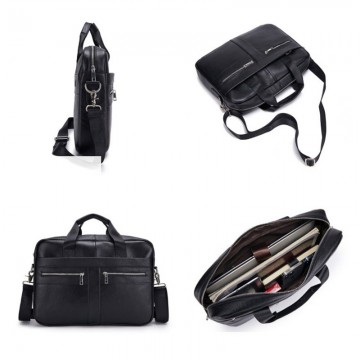 Чоловіча шкіряна сумка для ноутбука Thomas чорна фото