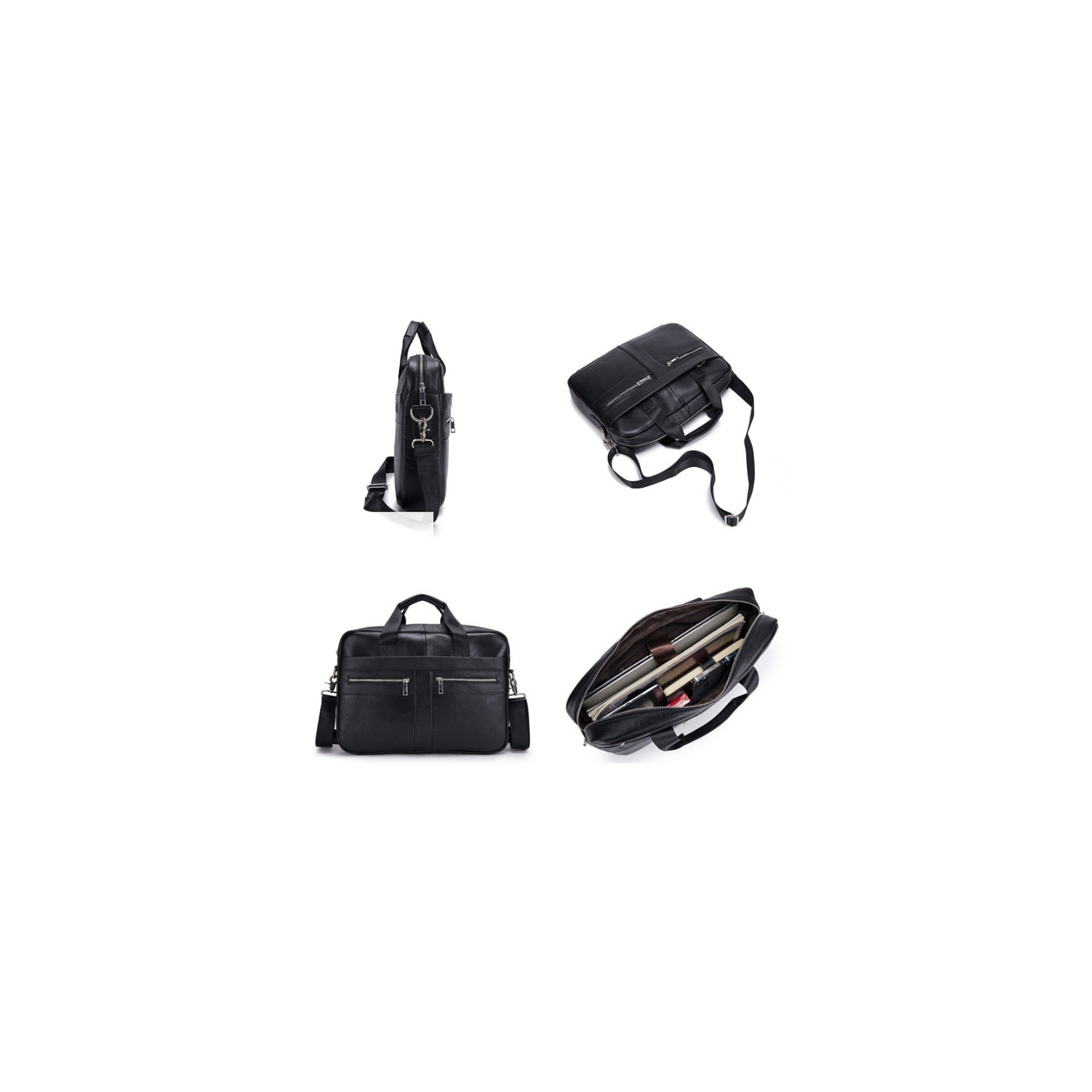 Мужская кожаная сумка для ноутбука Thomas черная