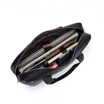 Мужская кожаная сумка для ноутбука Thomas черная фото