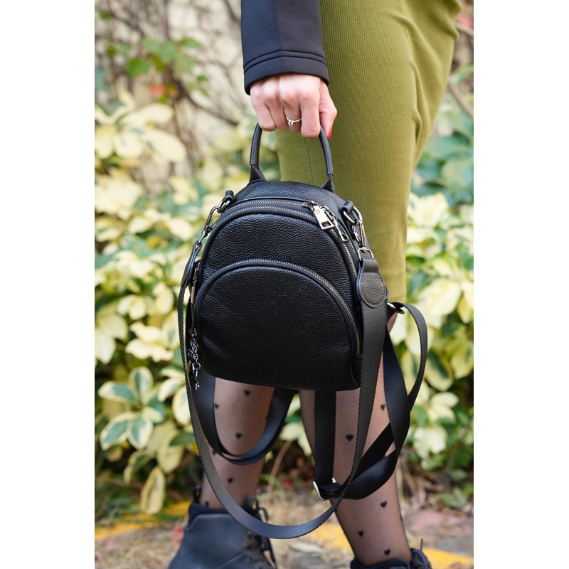 Жіночий шкіряний рюкзак Alize чорний - 2 фото