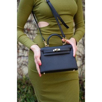 Жіноча шкіряна сумка Kelly чорна фото