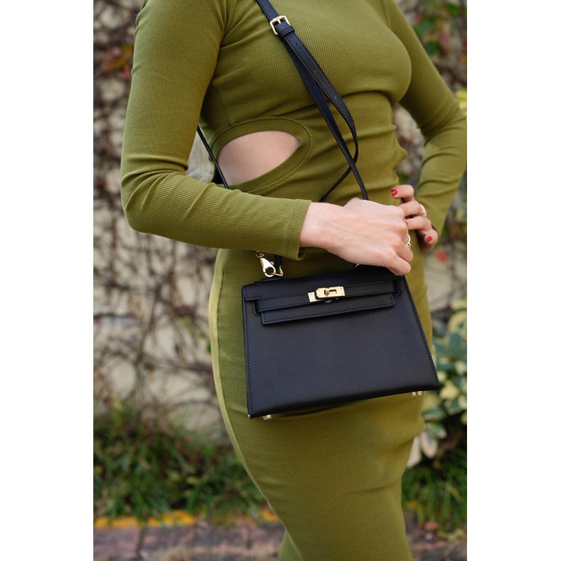 Жіноча шкіряна сумка Kelly чорна - 19 фото